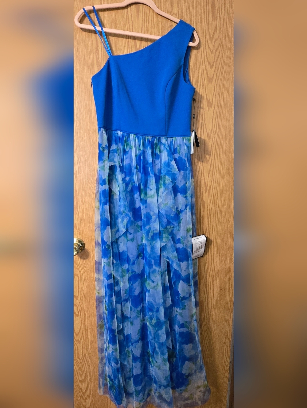 Adrianna Papell Blue & Aqua Floral Chiffon Maxi Skirt